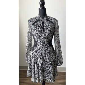 BCBGMAXAZRIA  Silk Leopard  Tiered Mini Dress Cocktail Party Size 02 XS